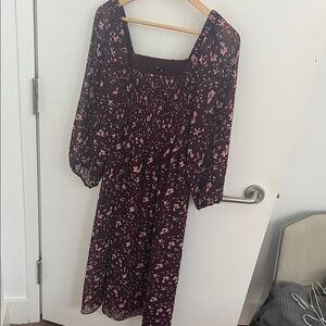 Madewell Long Sleeve Dress in Black and Pink Floral